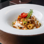 Rigatoni with porcini mushrooms, crispy guanciale (cured pork cheek) and Erborinato cheese fondue