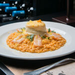 Risotto, red prawn tartare, lemon zest, liquorice